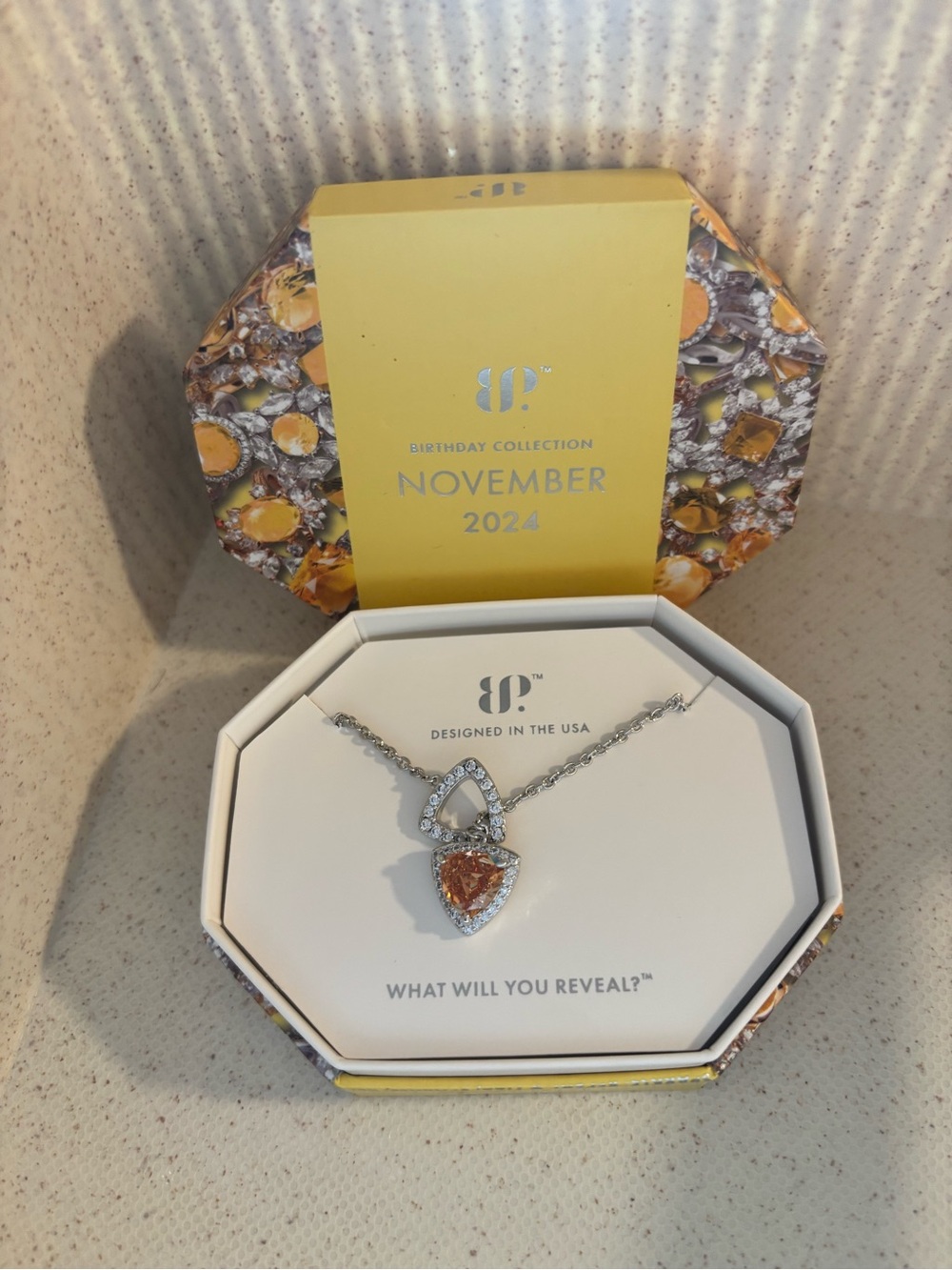 NEW BP November Teardrop Pendant Necklace - Silver with Amber Topaz Gem